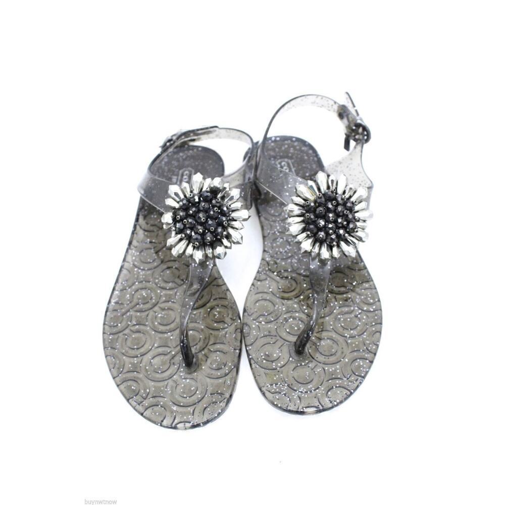 Coach Hilda Glitter Jelly Clear/Silver Buckle Strap Thong Sandal Size 8M EUC